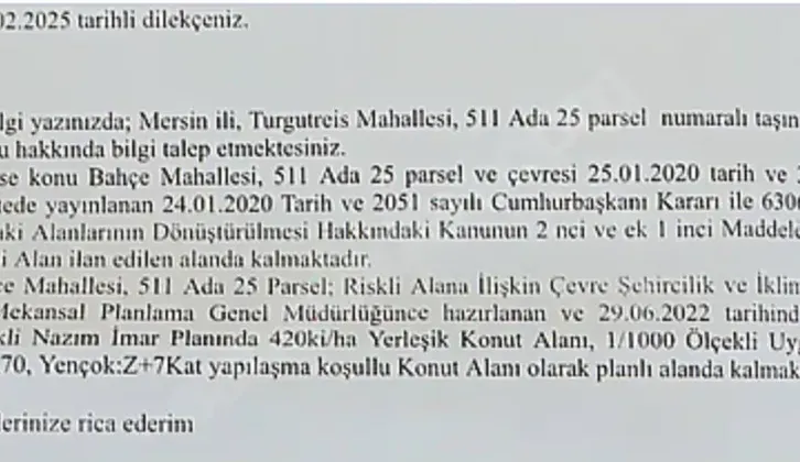Mersin TurgutReiste 365 m2 Konut İmarlı Satılık Arsa Denize983m